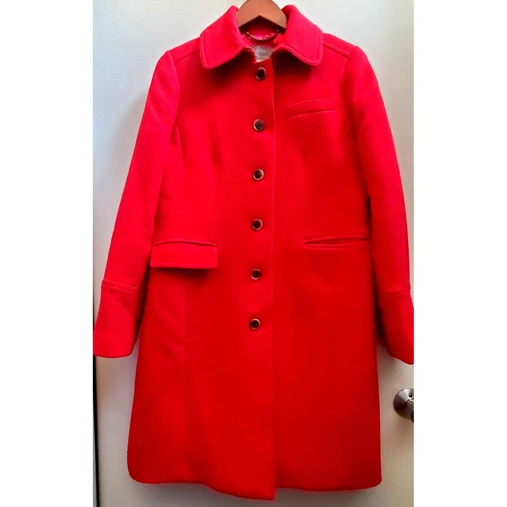 J. Crew 10 Wool Blend Red Double Cloth Lady Day Coat Italy Thinsulate Satin Line - Picture 3 of 15